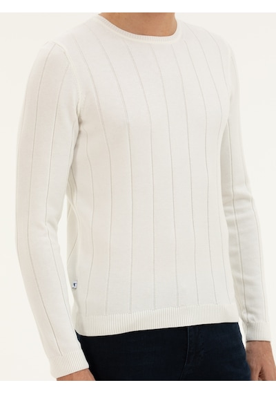 Cacharel Ekru Regular Fit Bisiklet Yaka Triko Kazak Bej