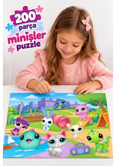 200 Parça Minişler Puzzle Renkli Hayvanlar Temalı 33 X 48 Cm Odaklanma Destekleyici Eğlenceli Puzzle