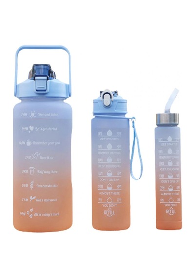 Motivasyonel 3lü Set Su Matarası Su Şişesi Suluk 2lt+900ml+300ml Tritan Spor Salonu Su Şişesi Suluk Çok Renkli