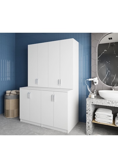 Maven Çamaşır Ve Kurutma Makinesi Dolabı Banyo Dolabı Beyaz Beyaz