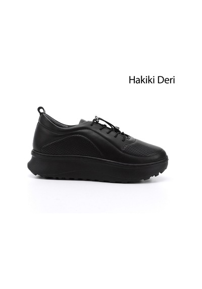 Gönderi(R) Gönderi R Kadın Siyah Lastik Bağcıklı Comfort Dolgu Taban Hakiki Deri Sneaker Ddza73845191 Siyah