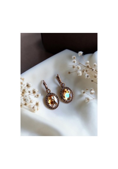 Kristal Taşlı Oval Küpe Fayra-a495ekp Sarı