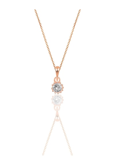 Gümüş Rose Zirkon Taşlı Kolye Ve Küpe İkili Set