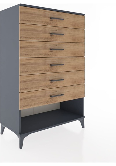 Hyperion Dolap 6 Çekmeceli 88x44x134 Antrasit-çam Antrasit