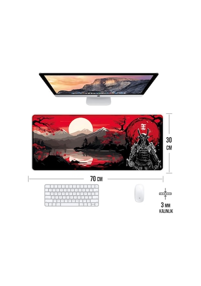 Japon Samuray Oyun Gaming Klavye Mouse Pad Kaymaz Taban Kenarları Dikişli Su Geçirmez Masa Matı 70x30 Cm