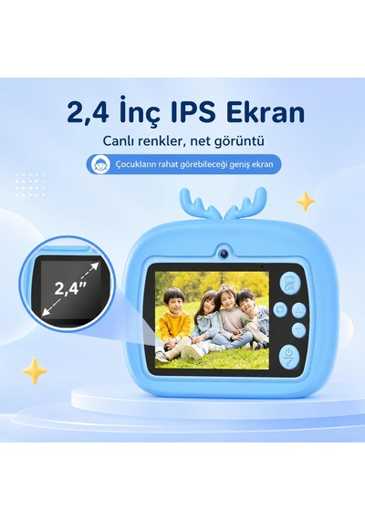 Çocuk Kamerası Zürafa Tasarımlı Anında Baskı Özellikli Dijital Fotoğraf Makinesi, 2,4 İnç Ips Ekranlı 1080p Video Kayıtlı Kamera, Cmr90 Mor