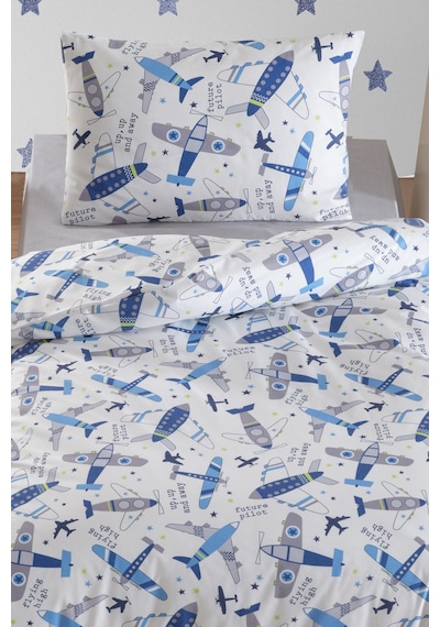 Eponj Home Tek Kişilik Pamuklu Nevresim Takımı 3 Parça Kanatlar Desen Mavi-beyaz / Yumuşak Dokulu Mavi-Beyaz