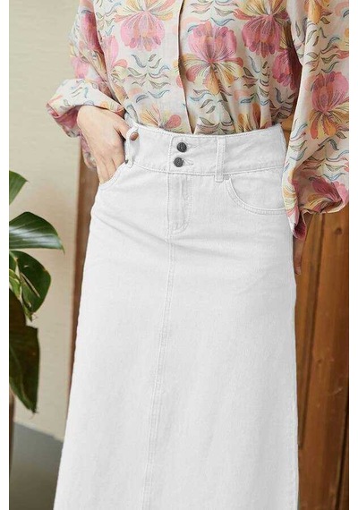2252-denim Püsküllü Etek Beyaz Beyaz