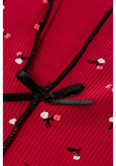 Kadın Pamuklu Çıtır Çiçek Desenli Baby Overloklu Fiyonk Detaylı Uzun Kollu Pijama Takımı Bordo Kadın Pamuklu Çıtır Çiçek Desenli Baby Overloklu Fiyonk Detaylı Uzun Kollu Pijama Takımı Bordo