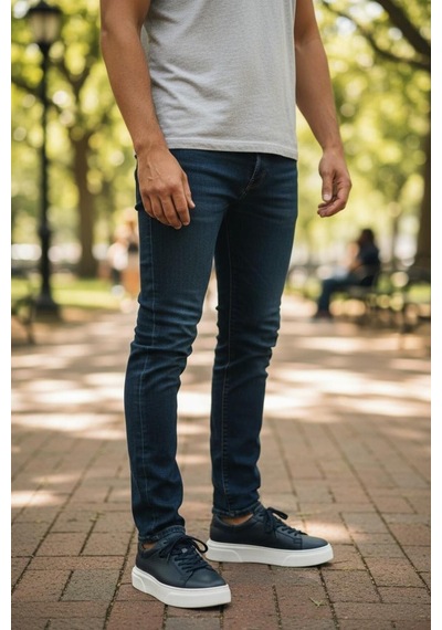 Erkek Deri Sneaker Ayakkabı Siyah-siyah Lacivert
