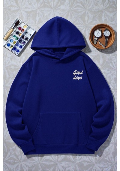 Uyguntarz Unisex Good Days Baskılı Oversize Sweatshirt Mavi