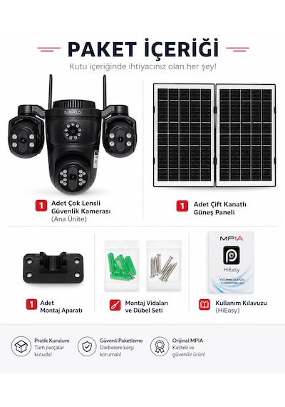 Mpıa Koto 12mp 3 Lens 4g Çift Solar Panel Hieasy Aov Sürekli Kayıt Gece Görüş Çift Yönlü Ses Turkcell Sim Kart