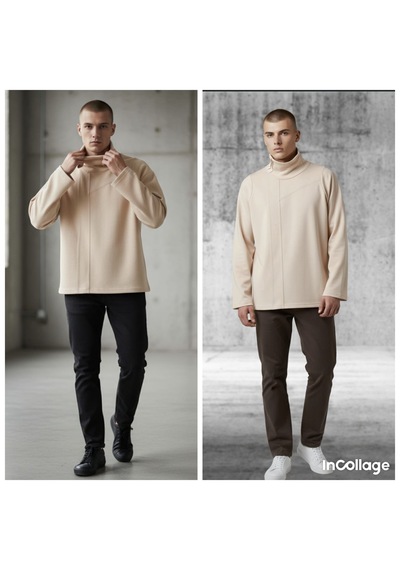 Black Steel Balıkçı Yaka Erkek Sweatshırt Bej
