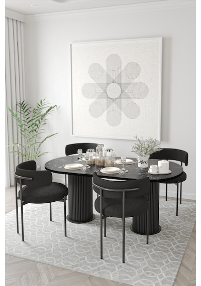 Avvio Miranda Ptt Silindir Ayak 80x140 Oval Yemek Masası Mutfak Masası Masa Sandalye Takımı Siyah Mermer Avvio Miranda Ptt Silindir Ayak 80x140 Oval Yemek Masası Mutfak Masası Masa Sandalye Takımı Siyah Mermer
