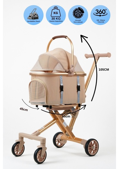 Kedi Köpek Arabası & Puseti Katlanabilir Evcil Hayvan Taşıma Arabası Pet Stroller 100