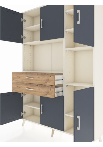 Arges Dolap 9 Raflı 2 Çekmeceli 6 Kapaklı 132x30x195 Aytaşı-antrasit/çam Antrasıt/atlas Çam