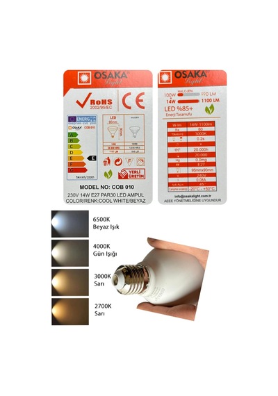 Osaka 14w 100w Eşdeğeri Sarı Işık 3000k E27 Duylu Led Par30 Ampul Diğer