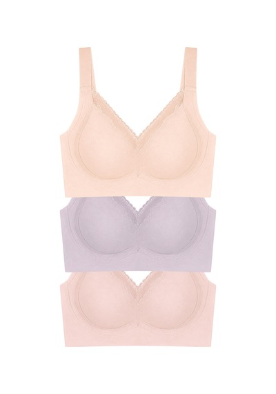 Cottonill Seamless Bra - Seravia Lazer Kesim Dantelli Minimizer Kadın Sütyen 3'lü Paket Çok Renkli