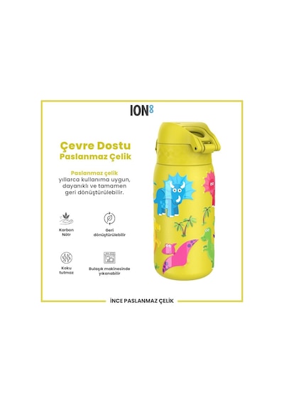 Ion8 - Paslanmaz Çelik Çocuk Suluk - Dinozorlar - 400 Ml - Sızdırmaz Çok Renkli