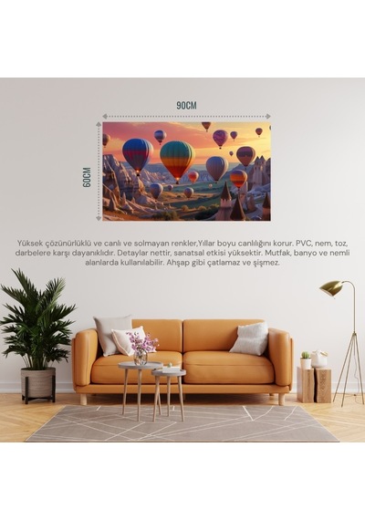 Doğa Ve Manzara Yatay Kapadokyada Gün Doğumunda Peri Bacalarının Üzerinde Balonlar 01 Çerçevesiz 90x60cm Pvc Tablo