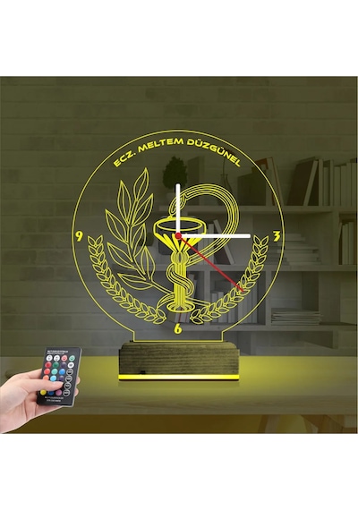Luvivia Eczane Eczacı Hediye Kişiye Özel Saatli 3d Lamba - Masa Gece Lambası