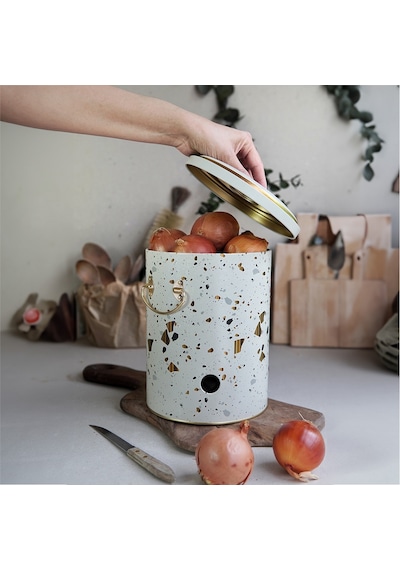 Terrazzo Cream Desenli Metal Soğanlık, 17.5 X 22.5 Cm, 5 Lt