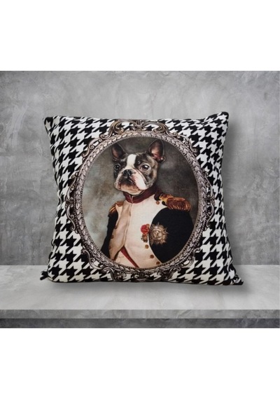 Köpek General Boston Terrier Kaz Ayağı Desen Kırlent Kılıfı Renkli