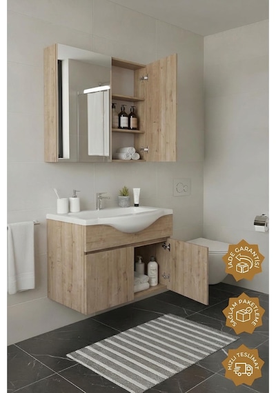 Kahire 65 Cm Mdf Banyo Dolabı Seti Safir Meşe
