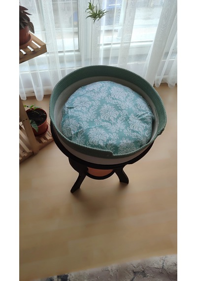 Kedi Sepeti Büyük Boy Kedi Yatağı Kedi Evi Yıkanabilir Kaliteli Kordon Ip 40 CM