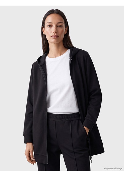 Lcw Everyday Siyah Soft Touch Oversize Kadın Fermuarlı Sweatshirt