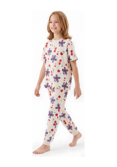 Modanino Kız Çocuk %100 Pamuk Pijama Takımı 3-13 Yaş 12713ıs Ekru