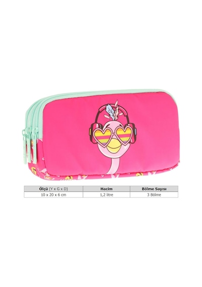 Kaukko Kids Üç Bölmeli Pembe Yeşil, Unicorn Baskılı, Kız Çocuk Okul Kalemliği - L8235 Yeşil - Kırmızı