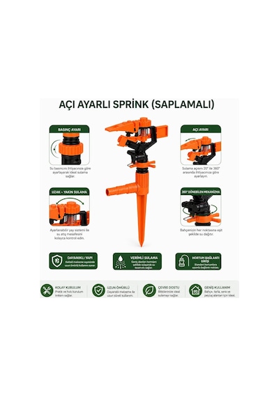 Açı Ayarlı Bahçe Sulama Fıskiyesi Basınç Ayarlı Sprink Yer Tipi Toprağa Batırmalı 360 Döner Sp