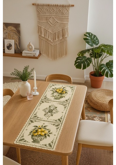 Vivanni Home Yıkanabilir Dikdörtgen Runner Günlük Kullanıma Uygun, Pratik Ve Uzun Ömürlü Limon Beyaz