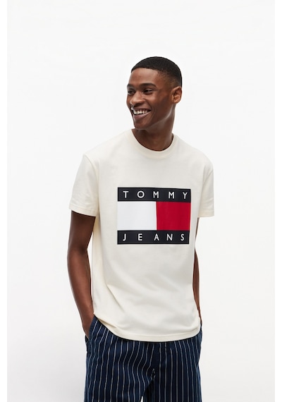 Tommy Hilfiger Tjm Reg Bıg Flag Ss Tee Ext Erkek Bej T-shirt - Dm0dm22645