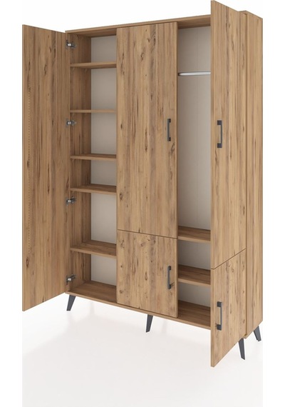 Arges Dolap 7 Raflı 5 Kapaklı Tek Askılı 132x30x195 Çam-çam/çam Çam