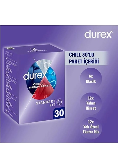 Durex Chill Karma Prezervatif Ekstra Avantaj Paketi 30'lu