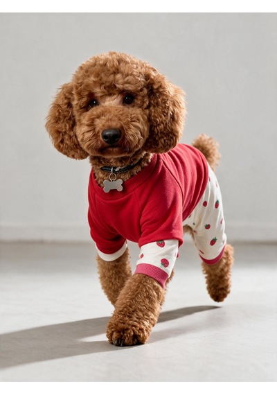 Tatlı Çilek Duo Çilekli Köpek Tulum & Sweat Kombini Tatlı Çilek Duo Çilekli Köpek Tulum & Sweat Kombini