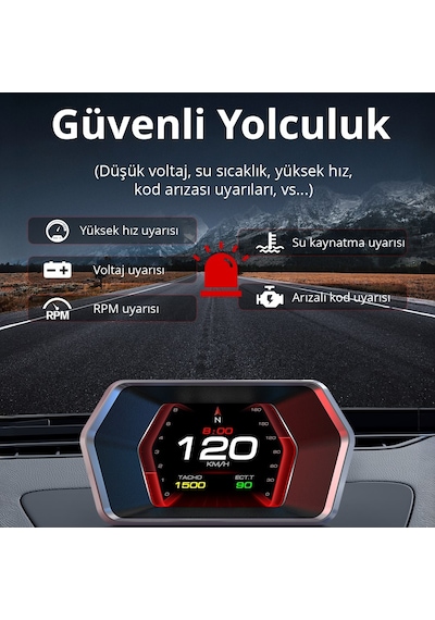 OBD + OBD 2 + GPS Çift Modlu Araç HUD LCD Ekranlı Akıllı Gösterge ve Arıza Tespit Cihazı + Koku