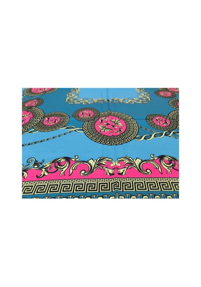 Tikitonki Geometrik Desenli Saten Turkuaz Eşarp - 90x90 Çok Renkli Çok Renkli