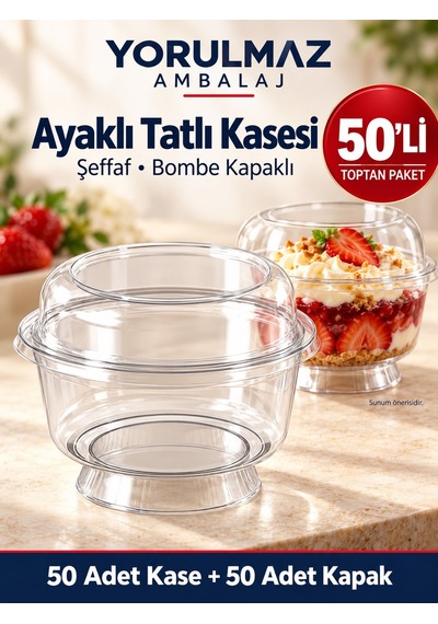Ayaklı Tatlı Kase Kapaklı 50 Adet 200 Cc Kahverengi