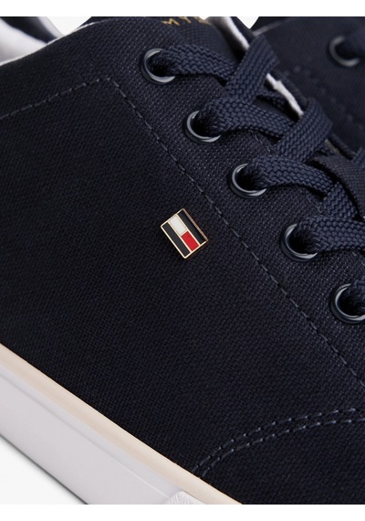 Tommy Hilfiger Th Düşük Profilli Vulkanize Kanvas Kadın Mavi Sneaker Fw0fw09102dw6 Mavi