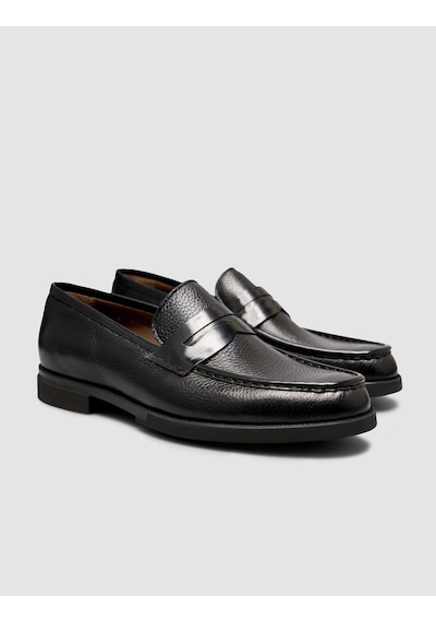 Cabani Premium Hakiki Deri Siyah Erkek Loafer Ayakkabı Beyaz - Yeşil