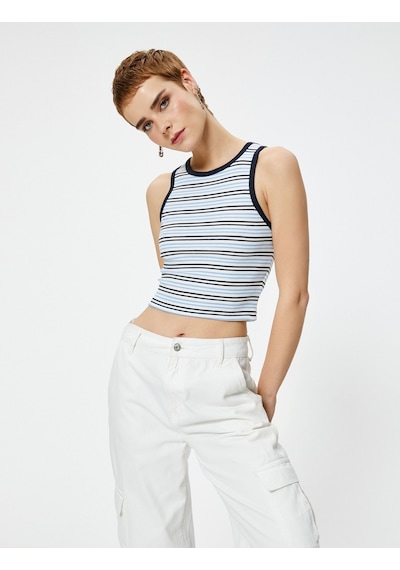 Koton Crop Atlet Slim Fit Ribanalı Lacivert Çizgili 4sal30095ık 4SAL30095IK7S2