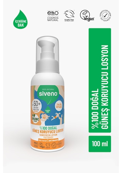 Siveno Doğal 100 ml 50 Faktör Çocuk Güneş Losyonu
