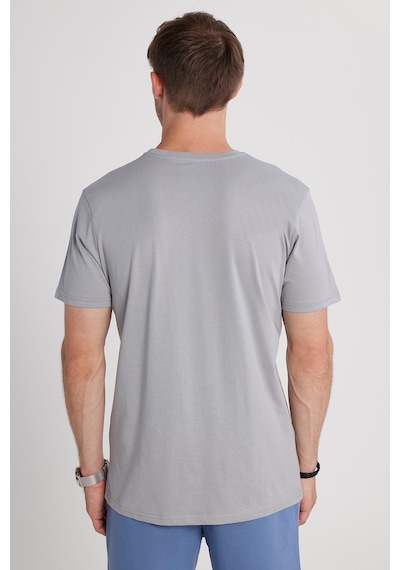 Tudors Unisex Slim Fit Dar Kesim %100 Pamuk Yumuşak Dokulu Gri Bisiklet Yaka Tişört-34826 Gri