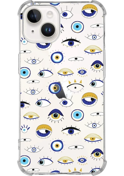 Printify Apple Uyumlu iPhone 14 Devil Eye 2 Baskılı Şeffaf Köşe Korumalı Antişok Kılıf 0166b
