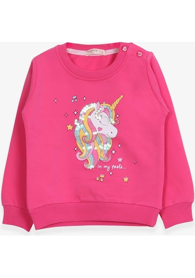 Breeze Kız Çocuk Sweatshirt Baskılı Pullu Unicorn Pembe (2-6 Yaş) (550006098) Çok Renkli