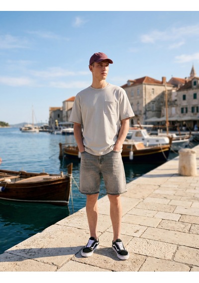 Koton Normal Bel Pamuklu Pis Paça Straight Fit Bermuda Jean Şort Gri 6sam40376nd