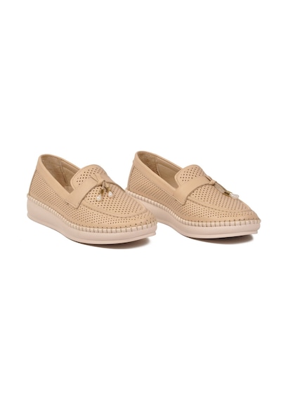 Voyager Bej Hakiki Deri Anatomik Rahat Tabanlı Kadın Casual Ayakkabı Loafer Z093
